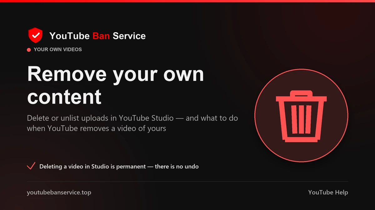 Delete your own YouTube videos in Studio: Content, Delete forever or unlist, and why YouTube removes videos