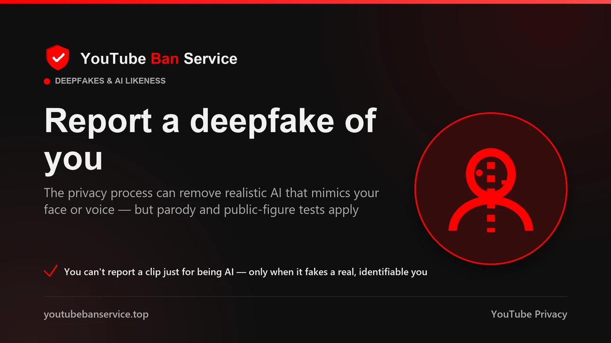 Report a deepfake of you on YouTube through the privacy process; you can't report a clip just for being AI-generated