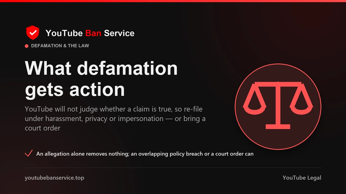 Reporting defamation on YouTube: re-file under harassment, privacy or impersonation, or bring a court order — an allegation alone removes nothing