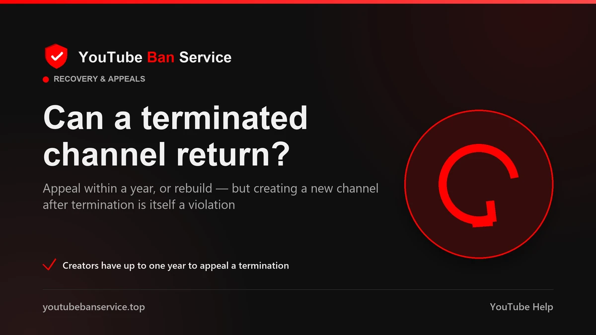 Can a terminated YouTube channel come back: appeal within one year; opening a new channel after termination is a violation