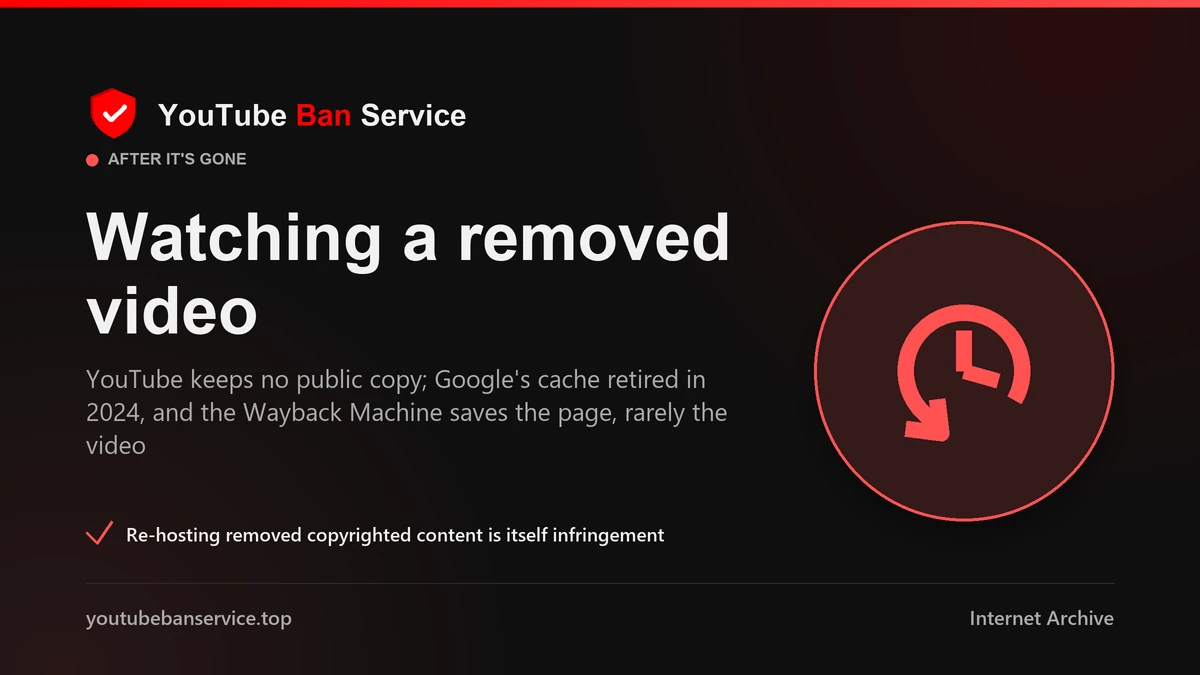 Watching a taken-down YouTube video: no public copy remains and the Wayback Machine saves the page not the stream